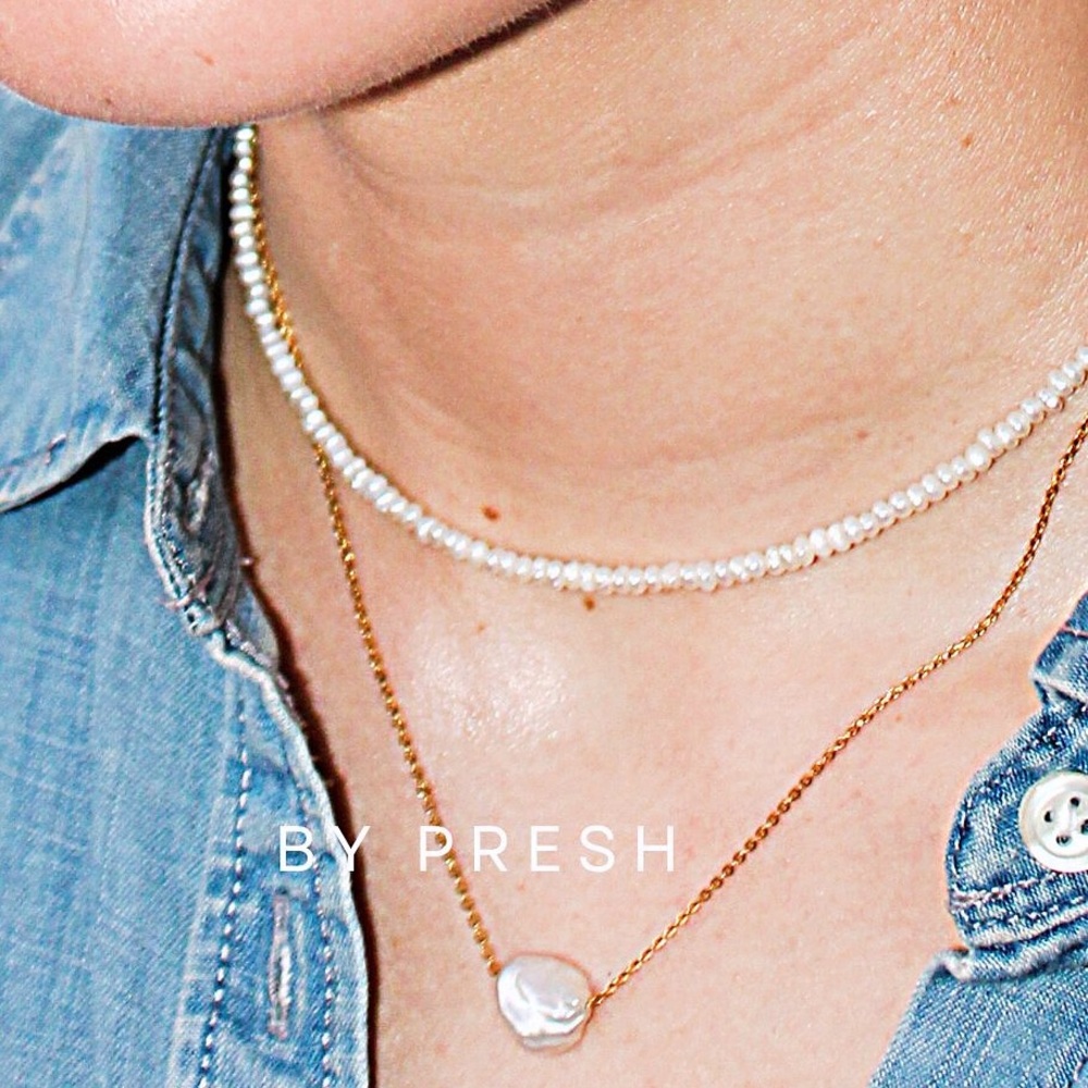 Gold Tone Tarnish Free Chainwith Freshwater Keshi Pearl Necklace.
